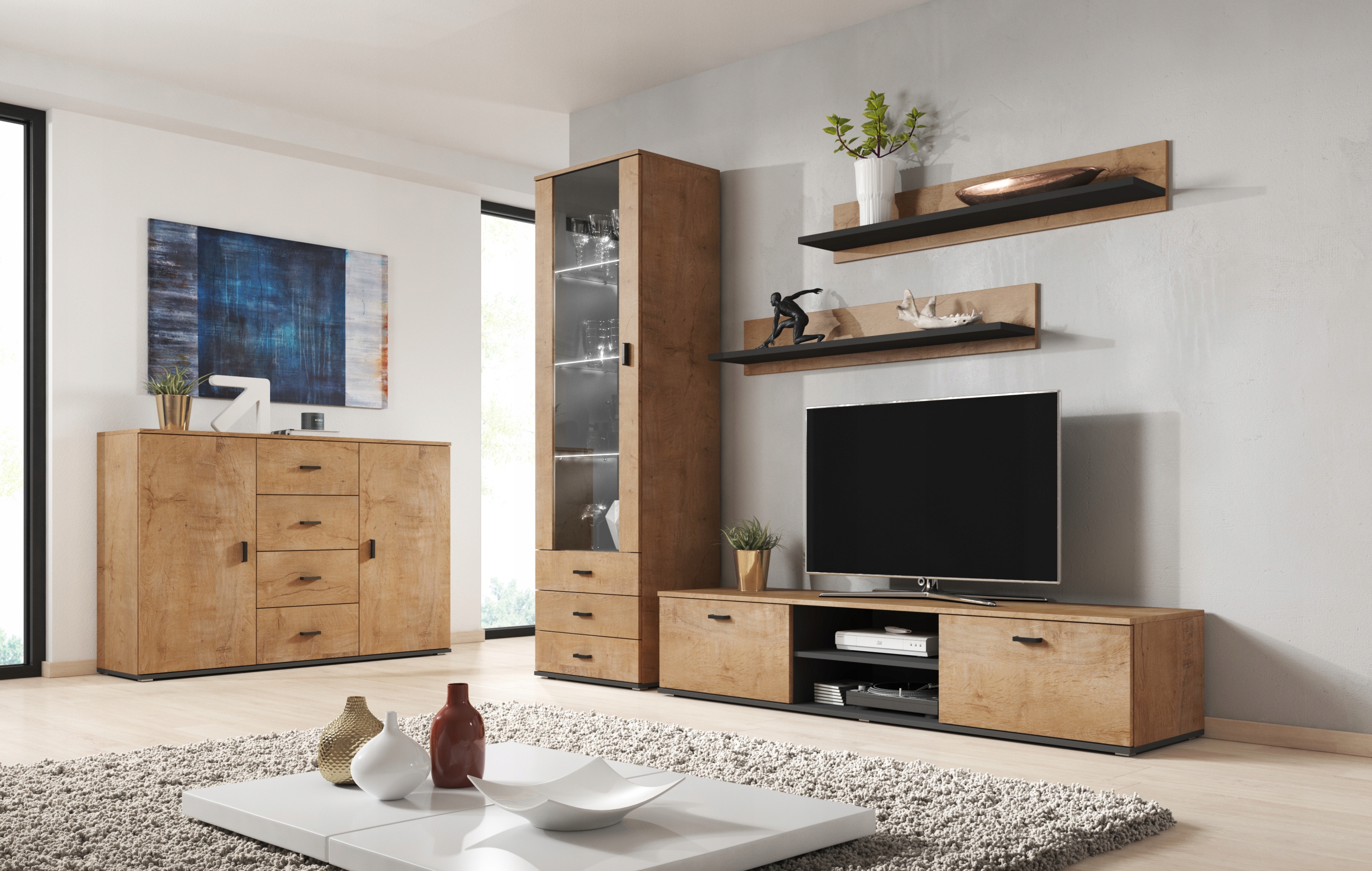 

Zestaw Soho 2 dąb lefkas + czarny Led- Cama Meble