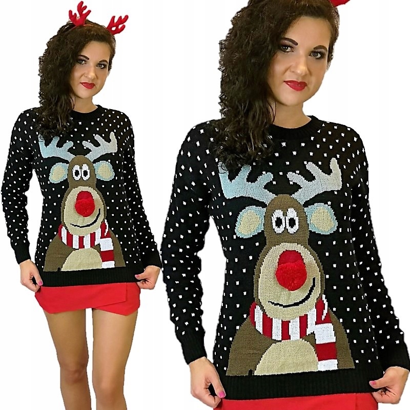 ŚWIĄTECZNE SWETRY Z RENIFEREM NOS 3D CZARNY R M 38