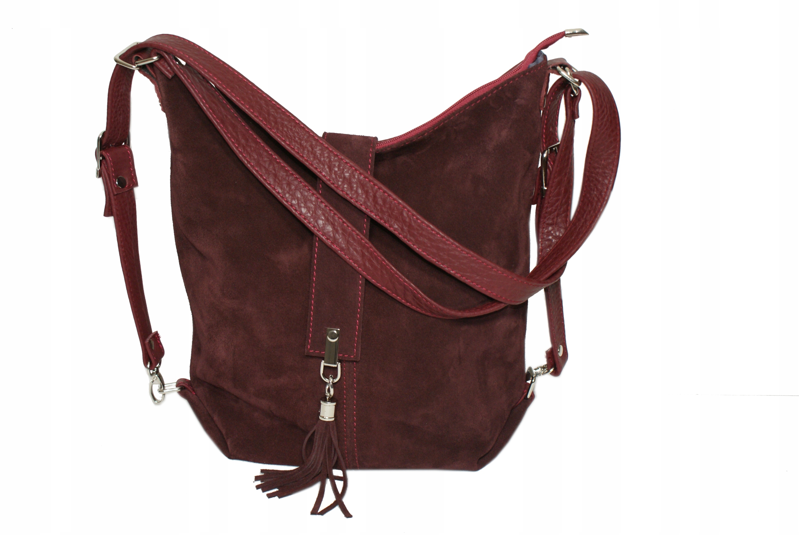 SKÓRZANY PLECAK TOREBKA ZAMSZ 2W1 WOREK SKÓRA A4