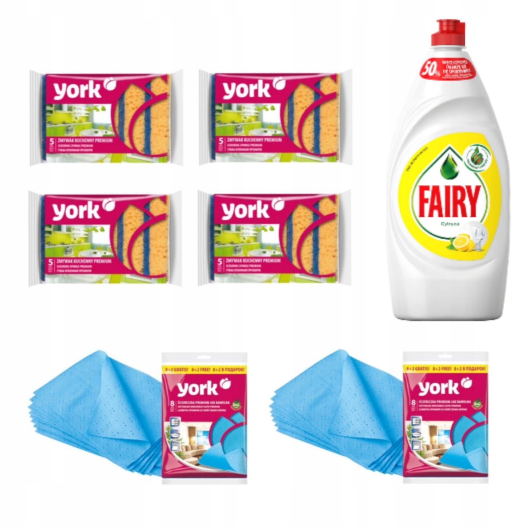 

York ścierki zmywaki gąbki płyn Fairy Gratis