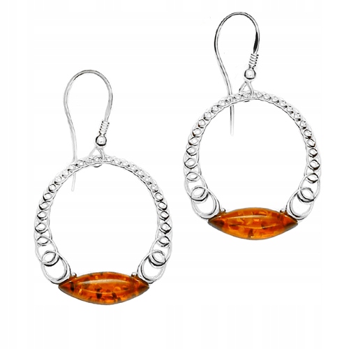 

Srebrne Kolczyki z bursztynem Duże kółka Koła