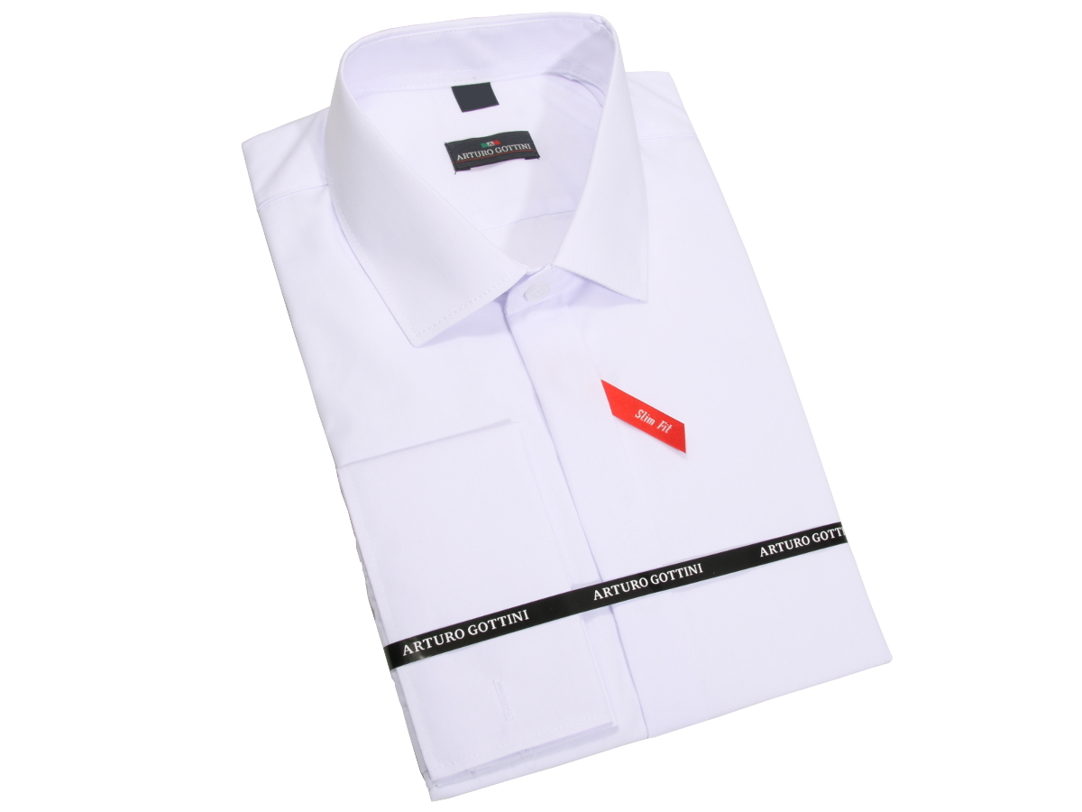 KOSZULA BIAŁA GŁADKA NA SPINKI 38 182-188 SLIM FIT