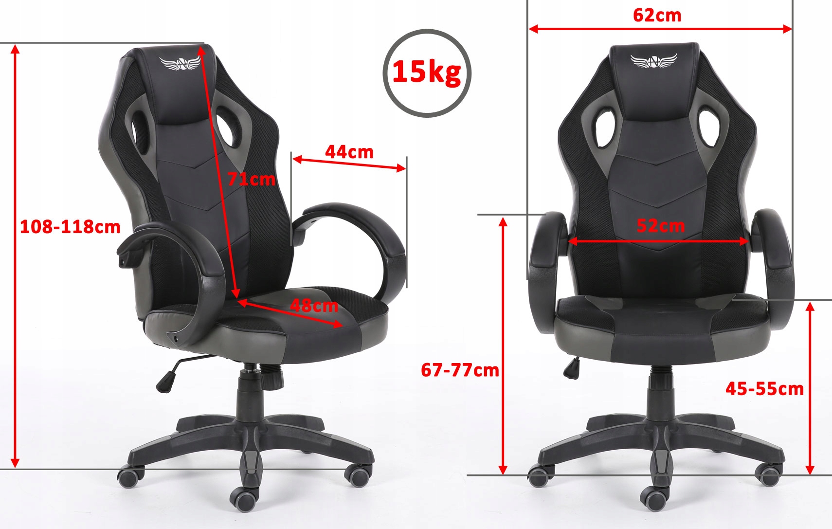 Fotel gamingowy Nordhold ULLR Szerokość mebla 66 cm