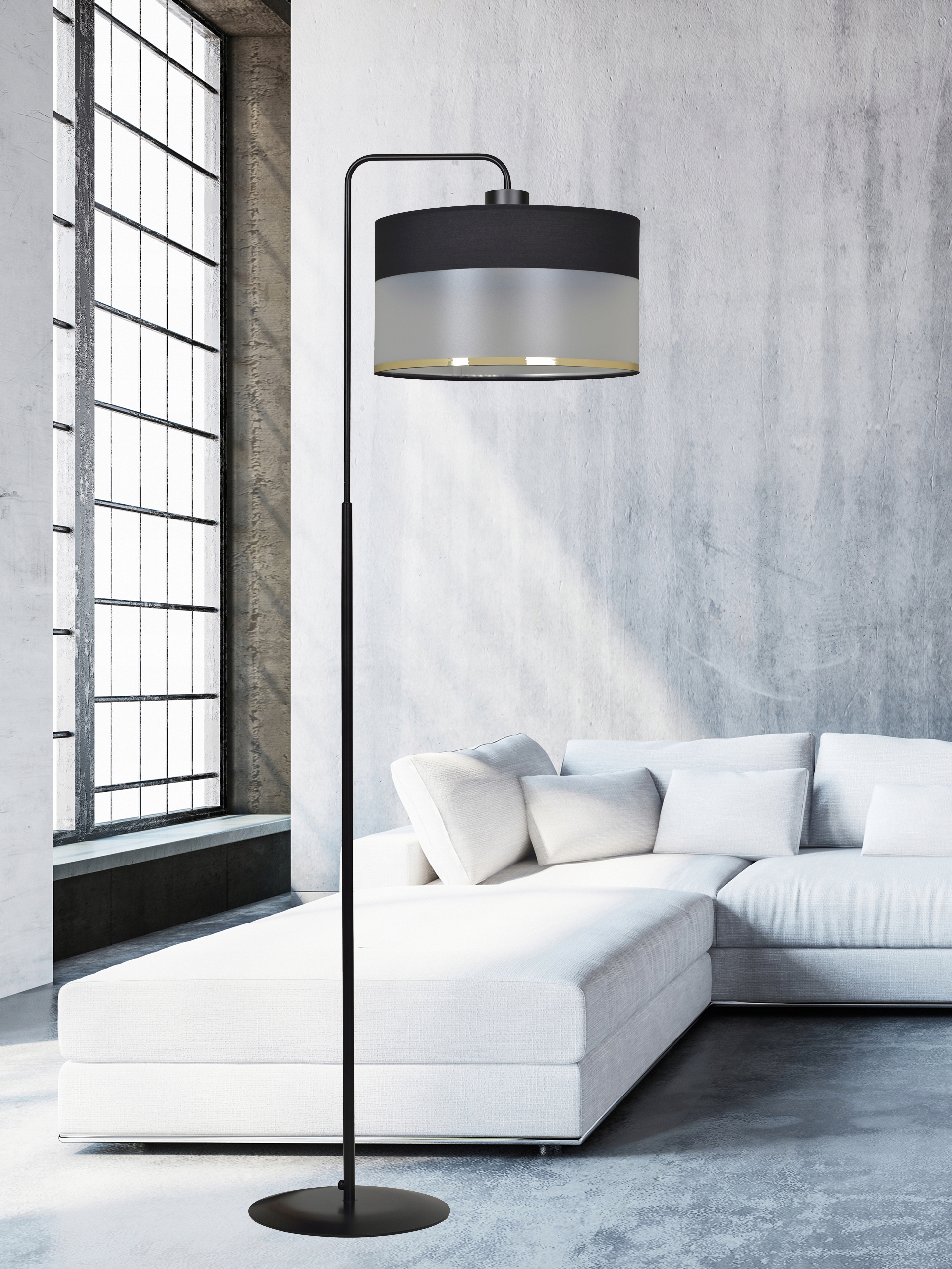 NOWOCZESNA LAMPA STOJĄCA PODŁOGOWA ABAŻUR MUTO LED Kolor biały czarny odcienie żółtego i złota