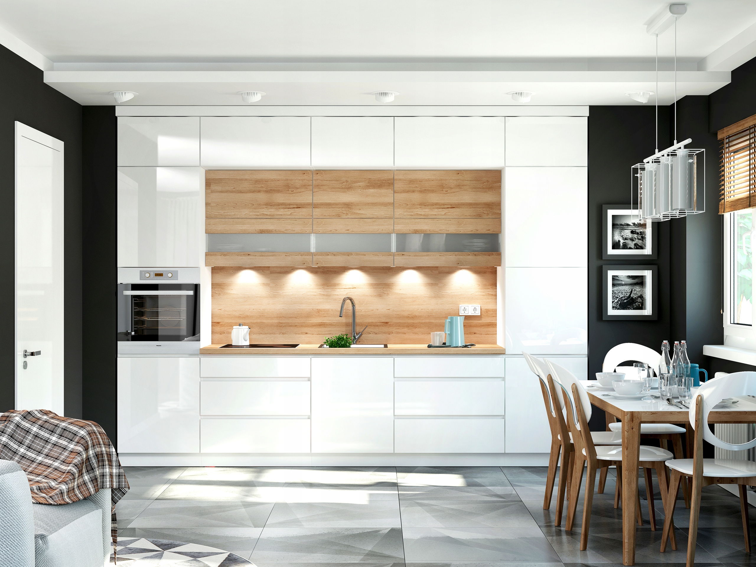 KUCHNIA NOWOCZESNA BIAŁY POŁYSK 340 CM