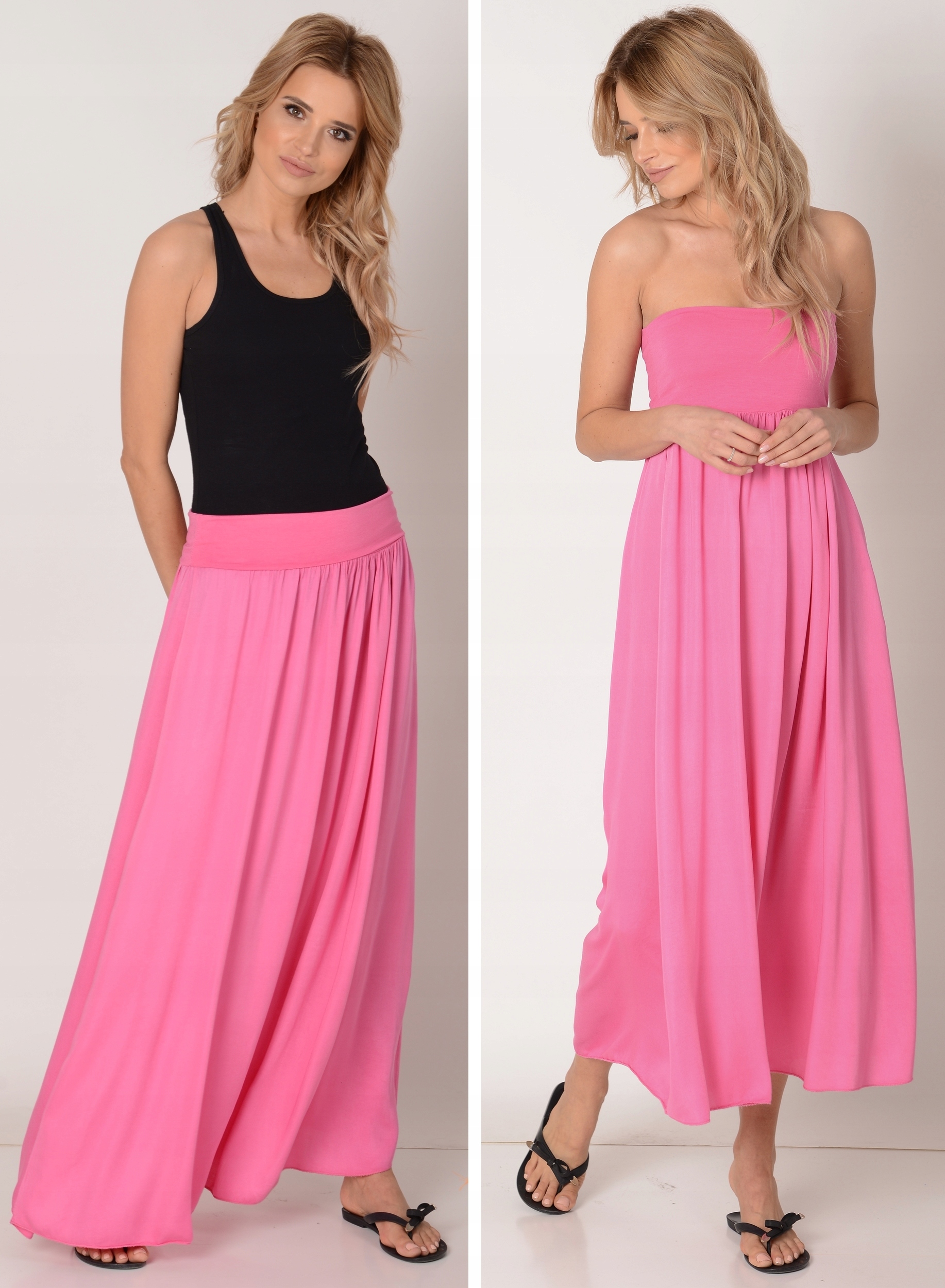 LEKKA DŁUGA SPÓDNICA 2w1 SUKIENKA FUKSJA Długość maxi