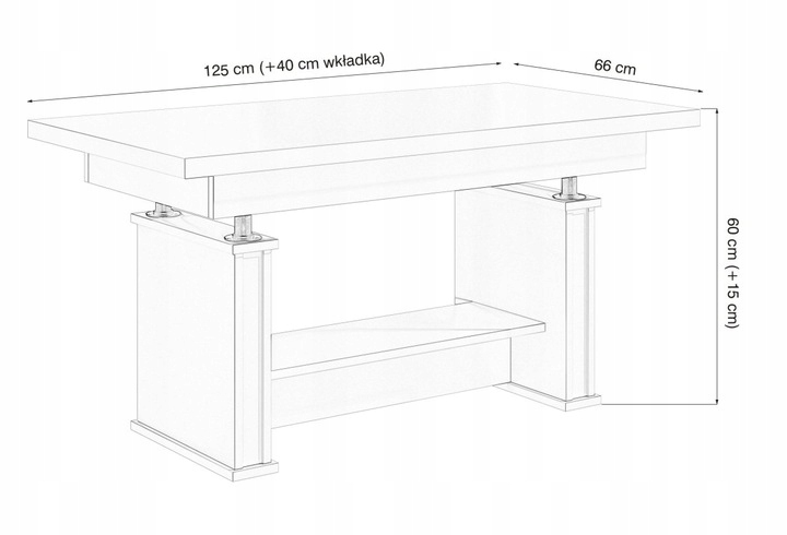 ŁAWA ŁAWOSTÓŁ ROZKŁADANA PODNOSZONA PÓŁKA BIAŁA Głębokość mebla 66 cm