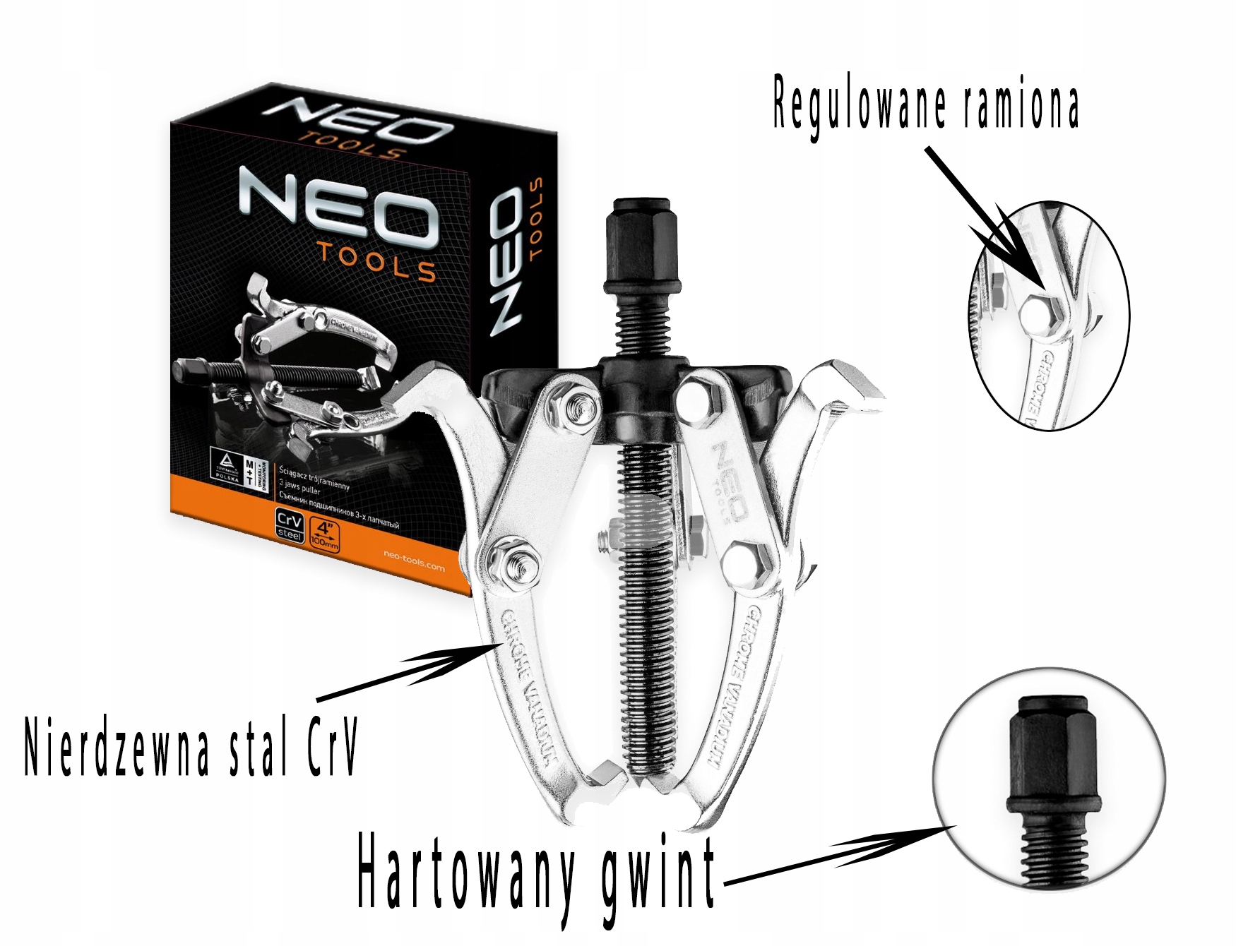 ŚCIĄGACZ ŁOŻYSK TRÓJRAMIENNY 60-200mm NEO 11-861 Marka Neo Tools