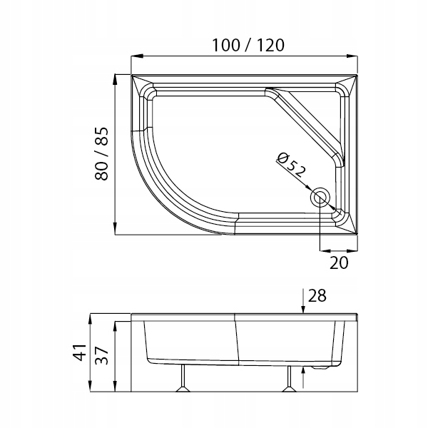 BRODZIK GŁĘBOKI MAXIMA 120 LEWY Z SIEDZISKIEM Kod producenta B-0378