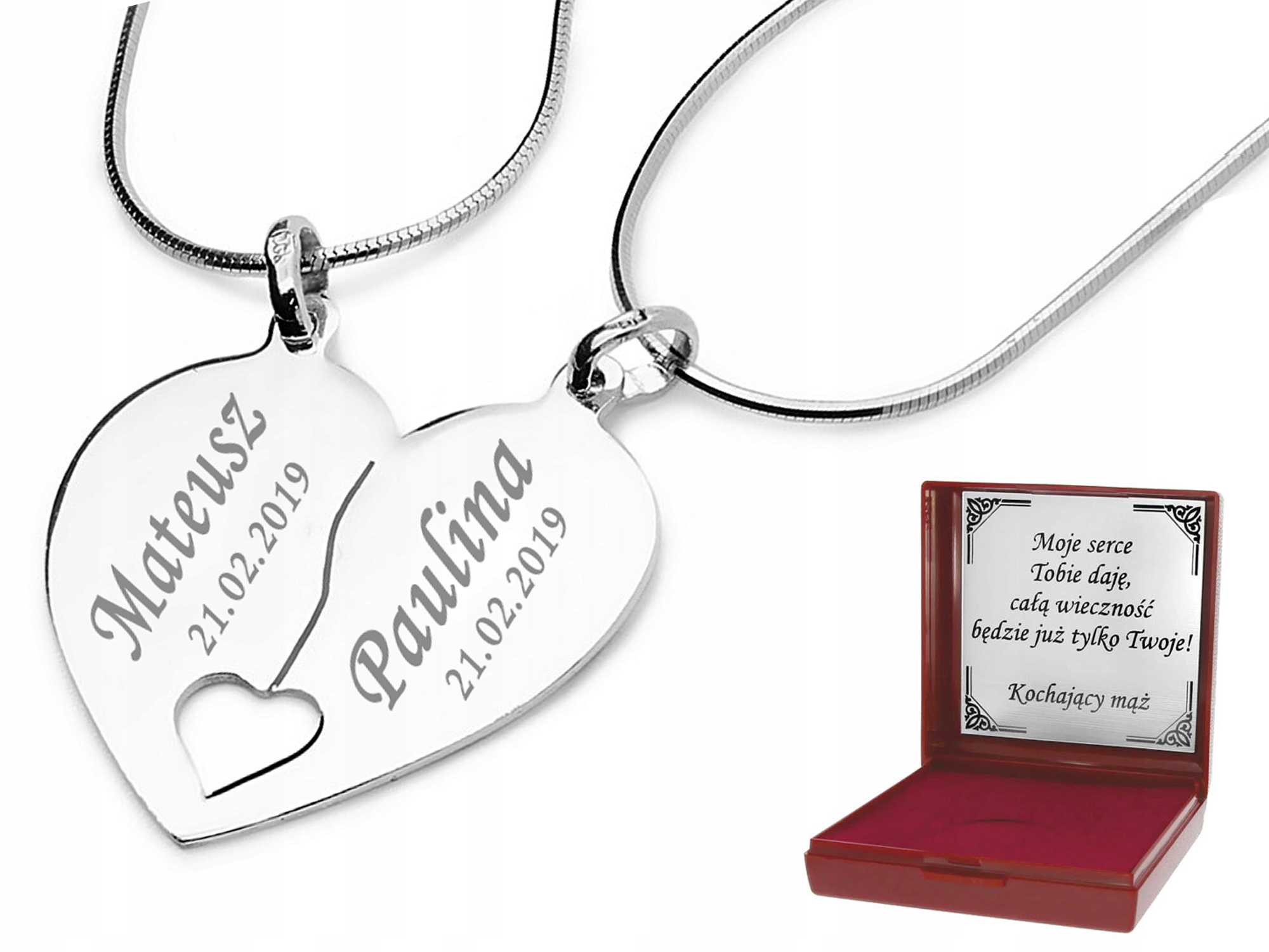 

Naszyjnik Srebrny Serce Łamane Dla Dwojga Grawer