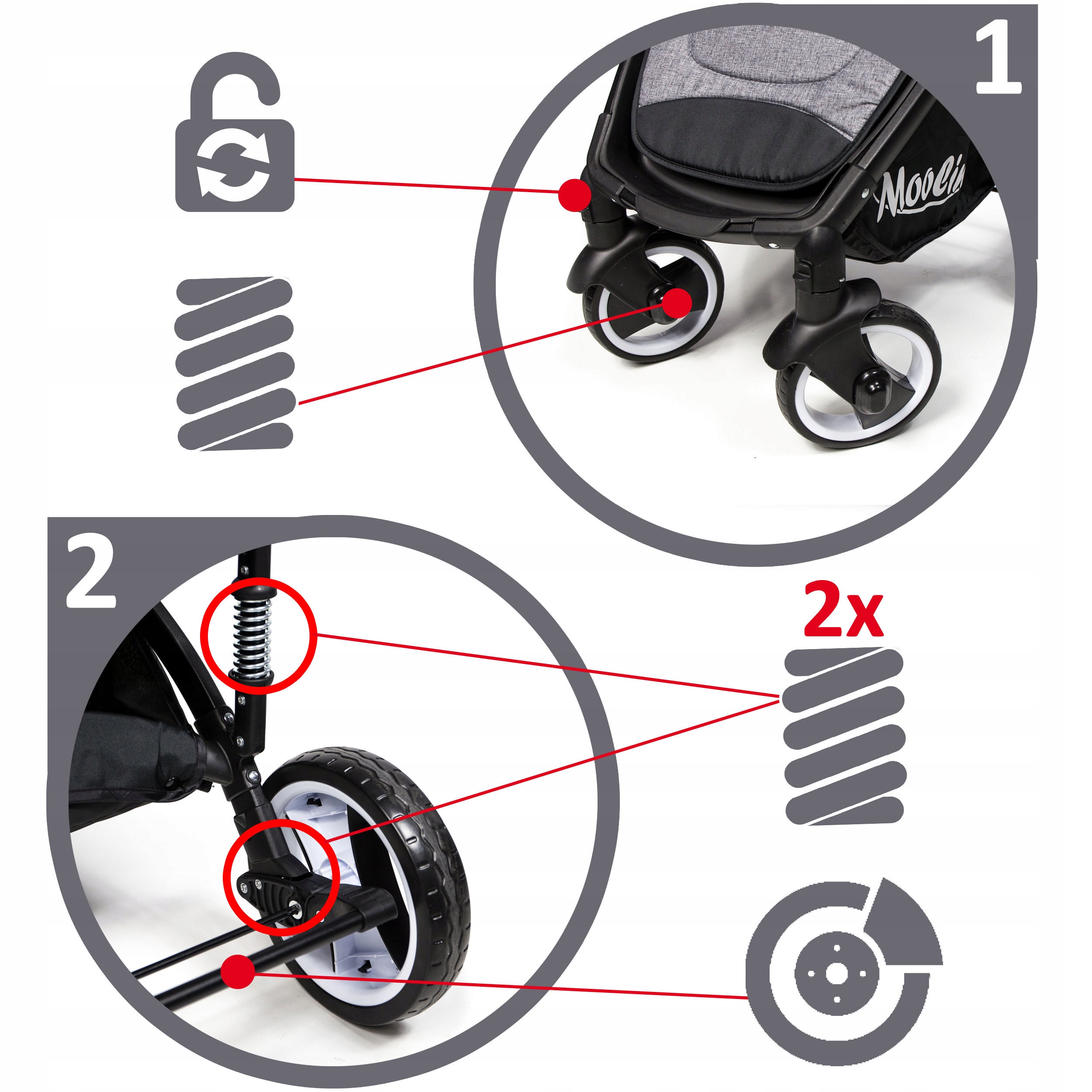 Wózek spacerówka Ocieplacz Duże kółka len MOOLINO Liczba kół 4