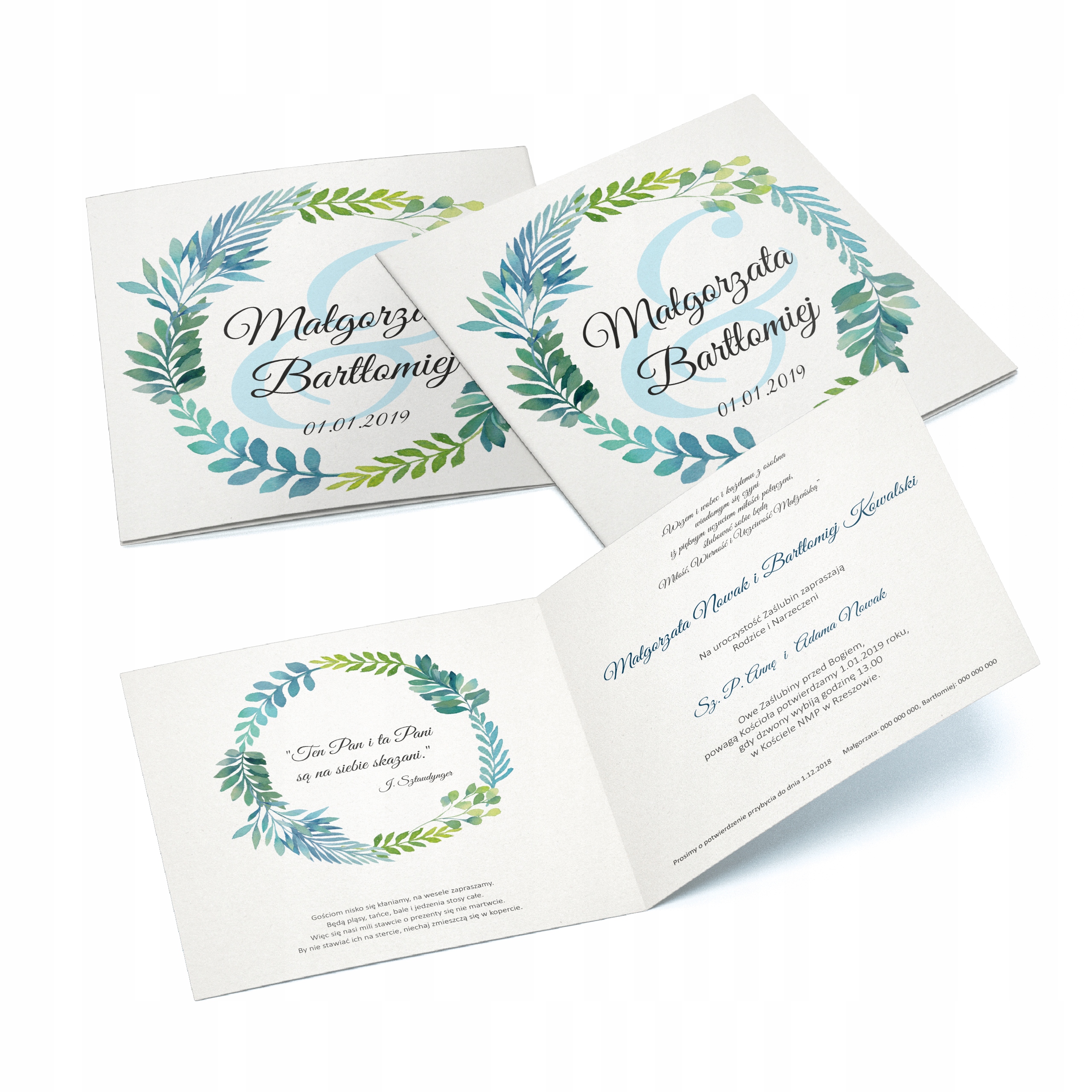 ZAPROSZENIA ŚLUBNE PŁÓTNO rustykalne wianki serca Grubość papieru 246 g