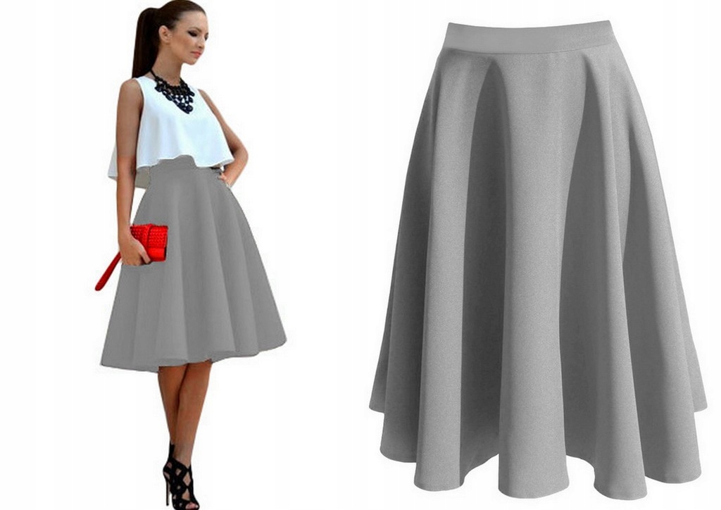 SPÓDNICA POPIELATA z KOŁA MIDI ROZKLOSZOWANA 38 M