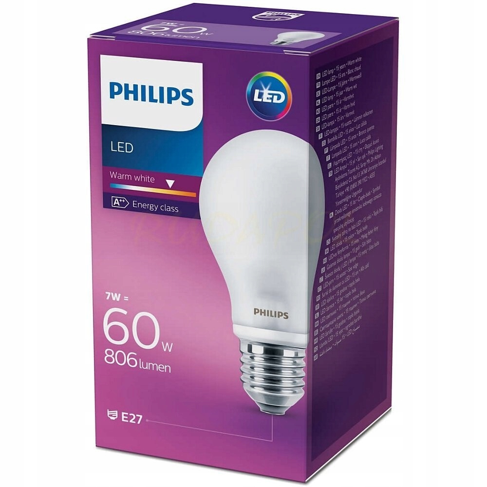 Żarówka LED 7W = 60W PHILIPS 8718696472187 Rodzaj gwintu E27