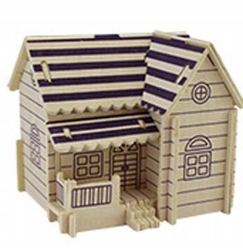 PUZZLE DREWNIANE 3D FIOLETOWY DOMEK JA-215