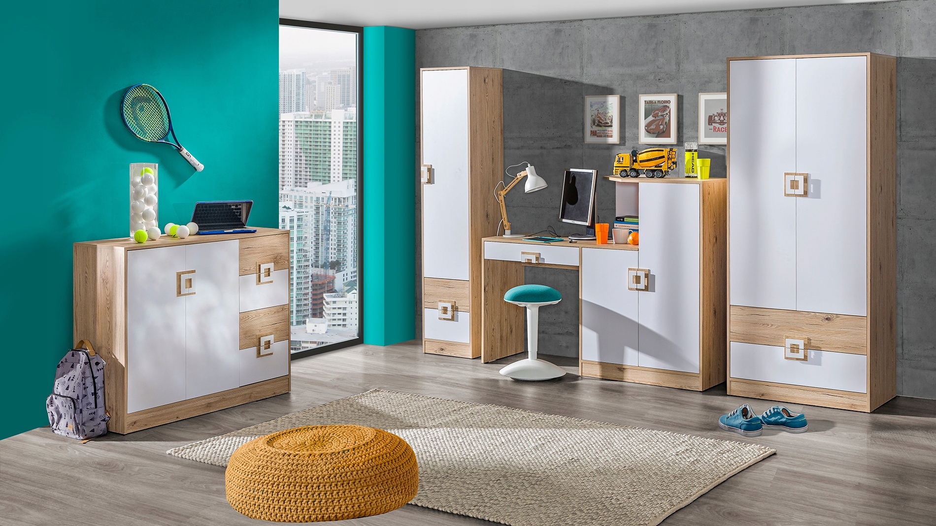 meble NICO NIC_11 biurko komoda dąb jasny / biały Marka Konsimo