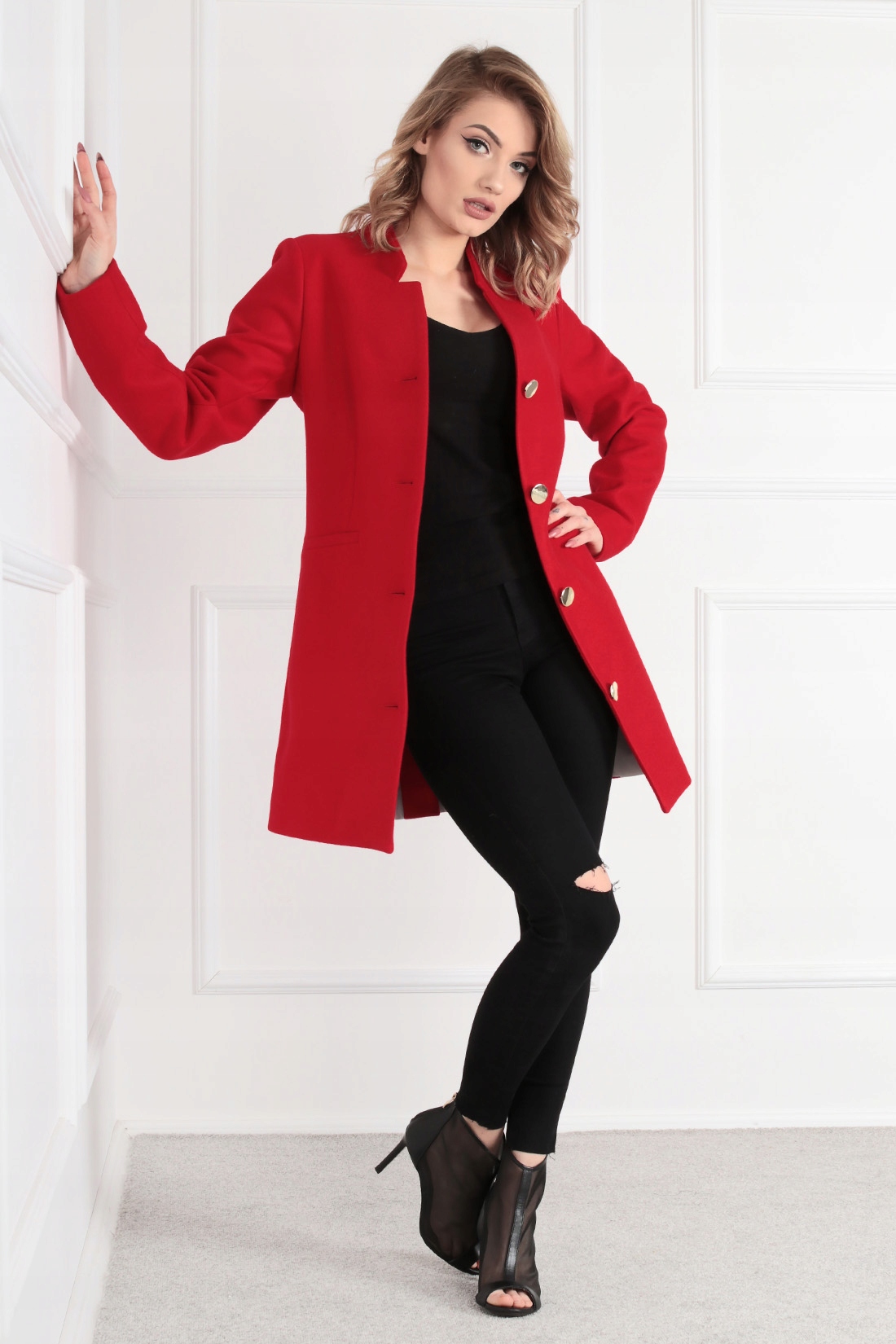 PŁASZCZ DAMSKI KURTKA KLASYCZNY ELEGANCKI WIOSNA JESIEŃ KOLORY 40 L 1921 Długość do połowy uda