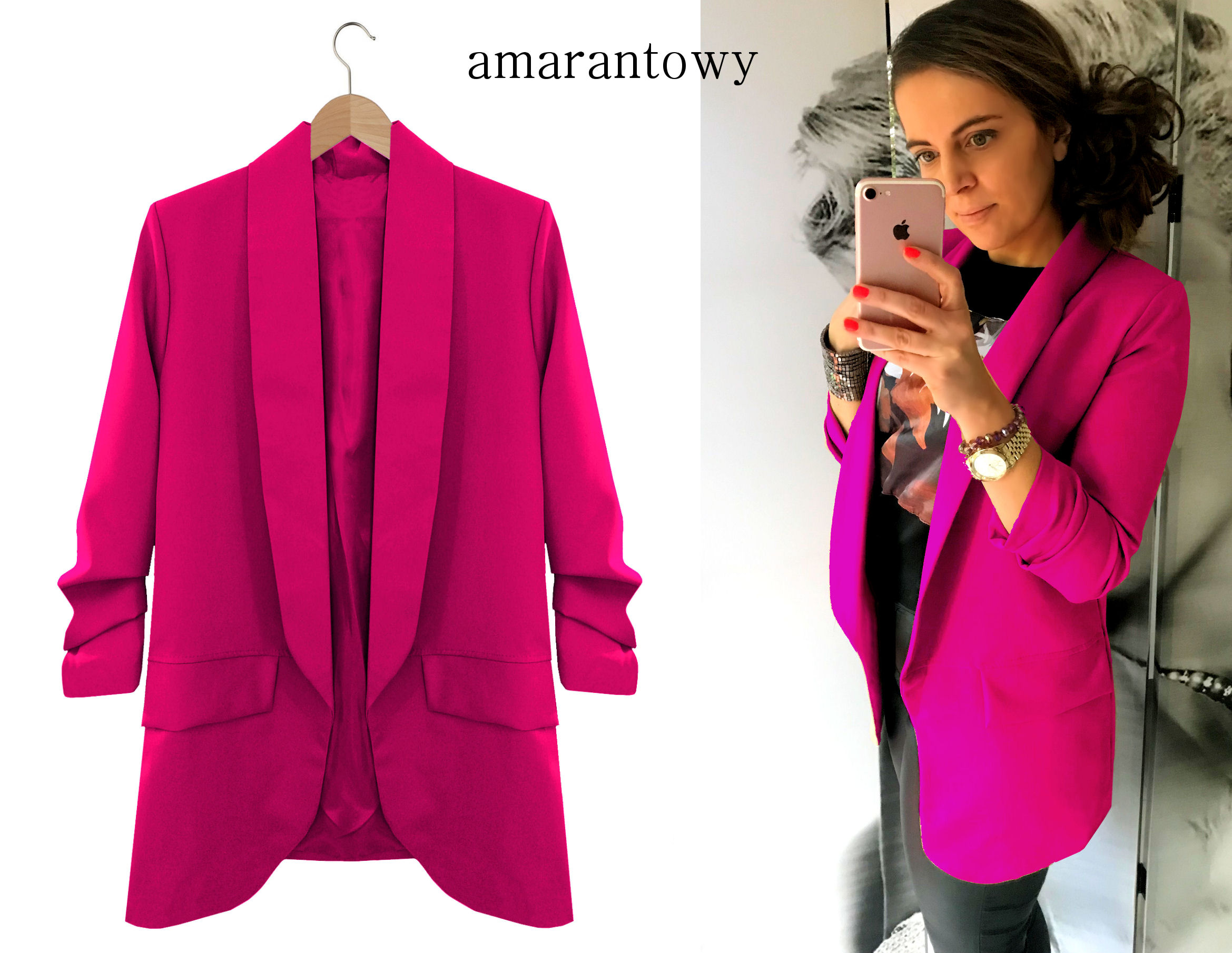 MARYNARKA drapowane rękawy ŻAKIET CAMEL L/XL Model prosty