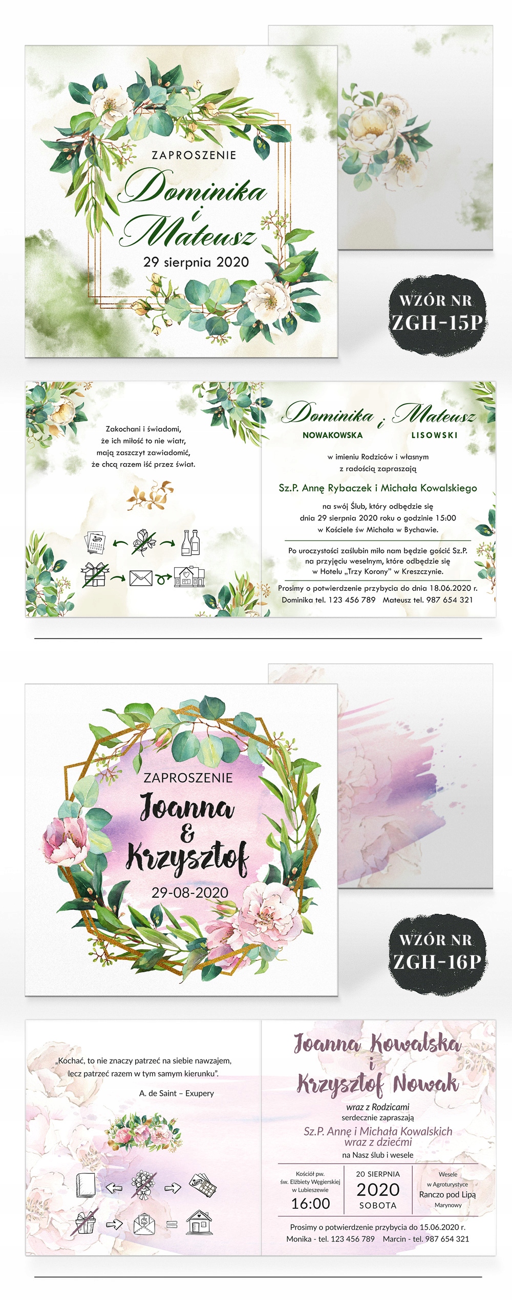 Zaproszenia ślubne KWIATY AKWARELE-PERŁOWY PAPIER Wysokość produktu 14 cm