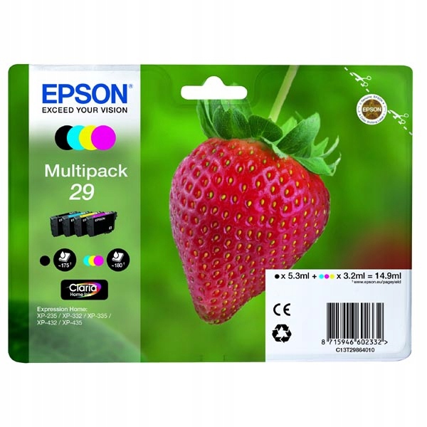

4x tusz org. Epson 29 Cmyk T2986 XP332 XP335 XP342