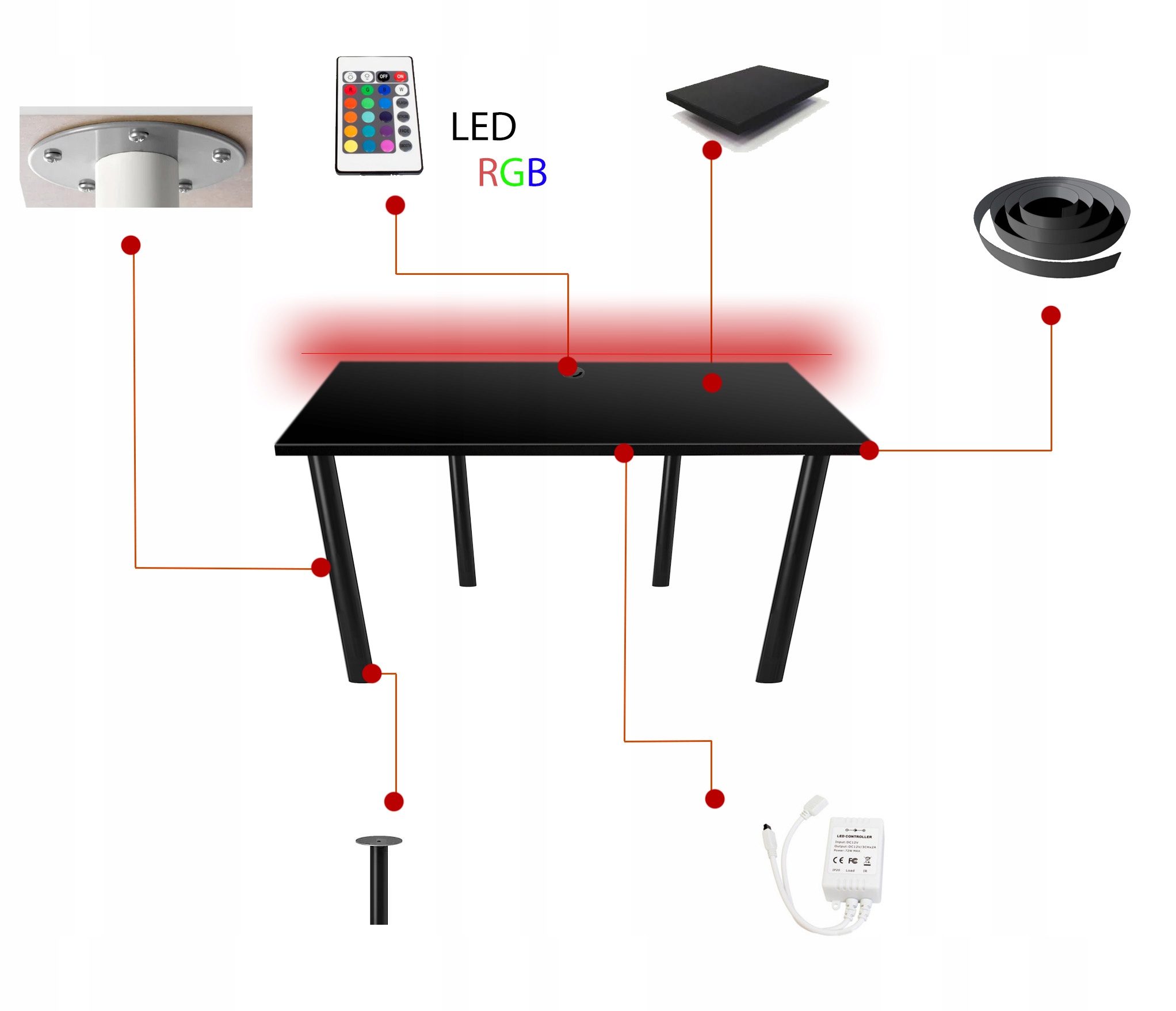 Biurko gamingowe komputerowe dla gracza LED FX1 Wysokość mebla 70 cm