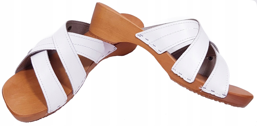 Drewniaki Chodaki Odkryte Obcas Paseczki BIAŁE *36 Kod producenta #paski