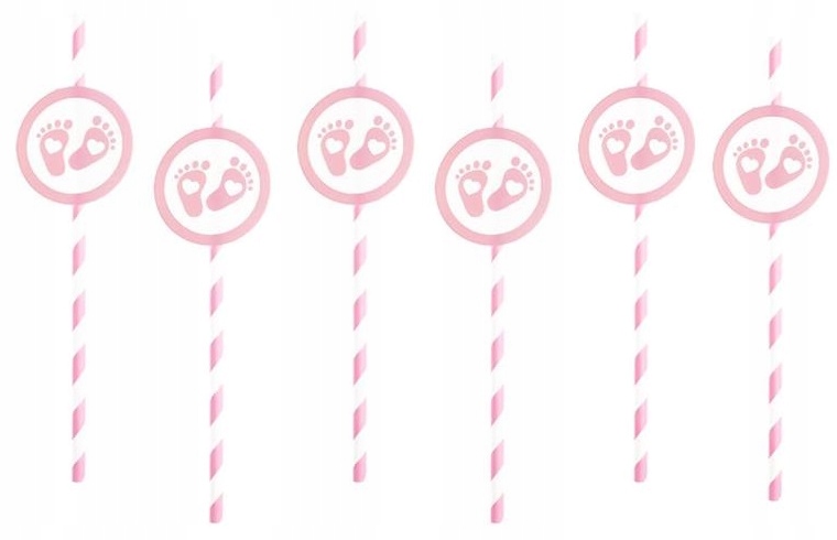 SŁOMKI PAPIEROWE BABY SHOWER RÓŻOWE STÓPKA 6 SZTUK