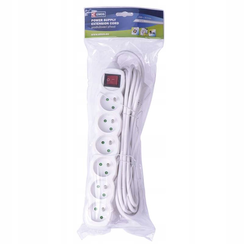 Przedłużacz z wyłącznikiem 6 gniazd 5m z/u 182147 Długość kabla 5 m