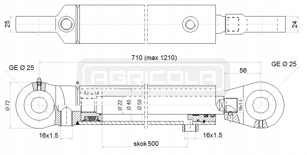 SIŁOWNIK HYDR. 40/22/500 U25 L:710 HYDROLIDER Producent części Hydrolider