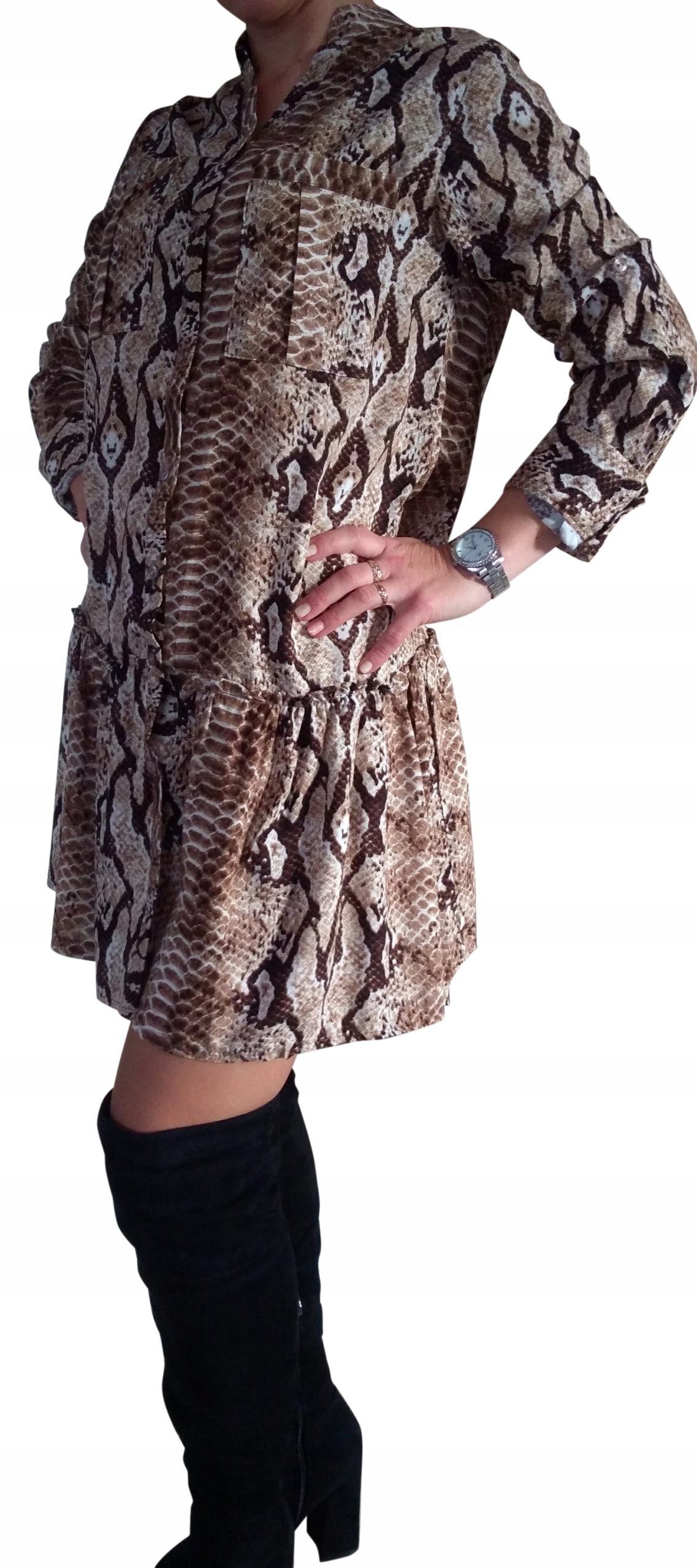 ZJAWISKOWA sukienko-koszula SKÓRA WĘŻA HIT!!! Dekolt kołnierzyk