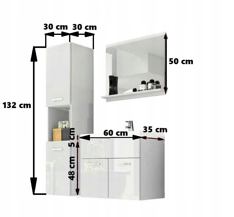 ZESTAW MEBLI ŁAZIENKOWYCH Z LUSTREM I UMYWALKĄ KOMPLET Michigan Kod producenta Michigan