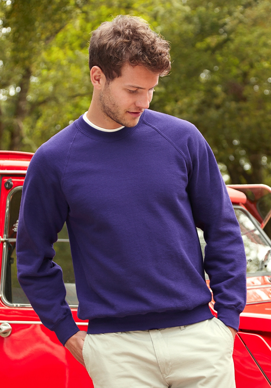 Męska GRUBA Bluza Raglan - CLASSIC - FRUIT OF THE LOOM black M Model RAGLAN