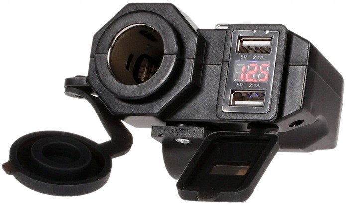 ZAPALNICZKA MOTOCYKLOWA ŁADOWARKA 2xUSB WOLTOMIERZ