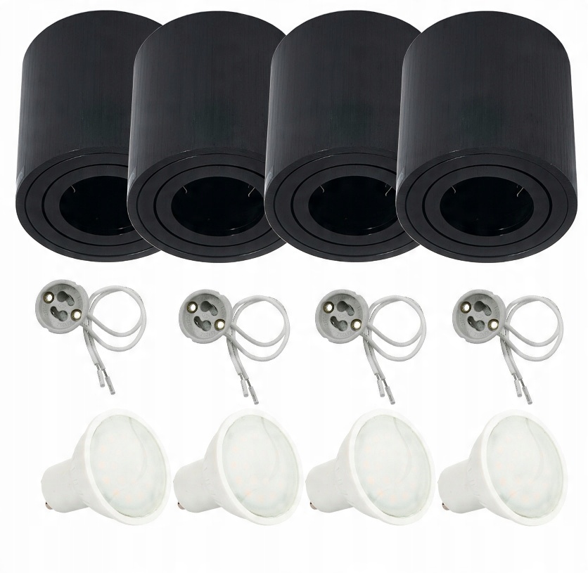 

4x Oprawa halogenowa natynkowa GU10 + żarówki 1,5W