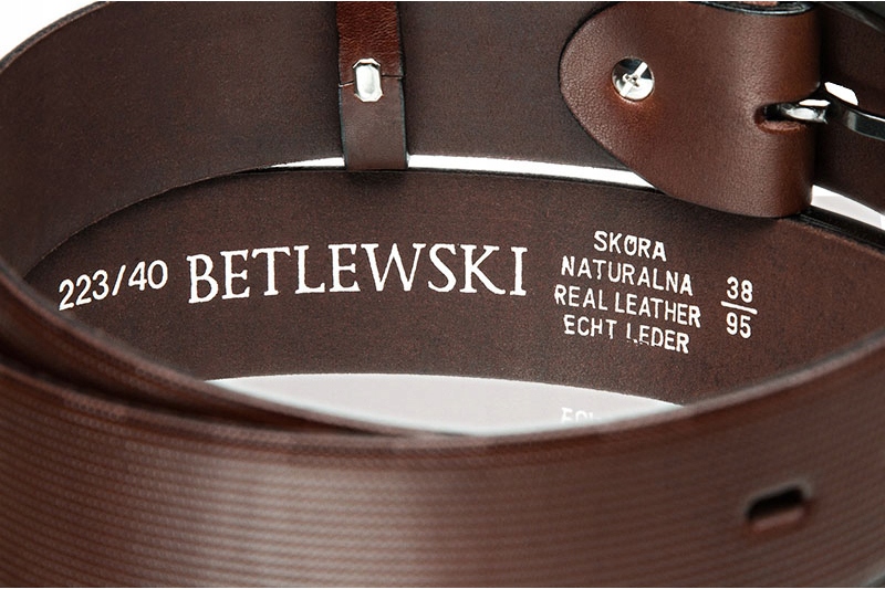 Pasek skórzany męski brązowy szeroki pas Betlewski Kolekcja PATTERN