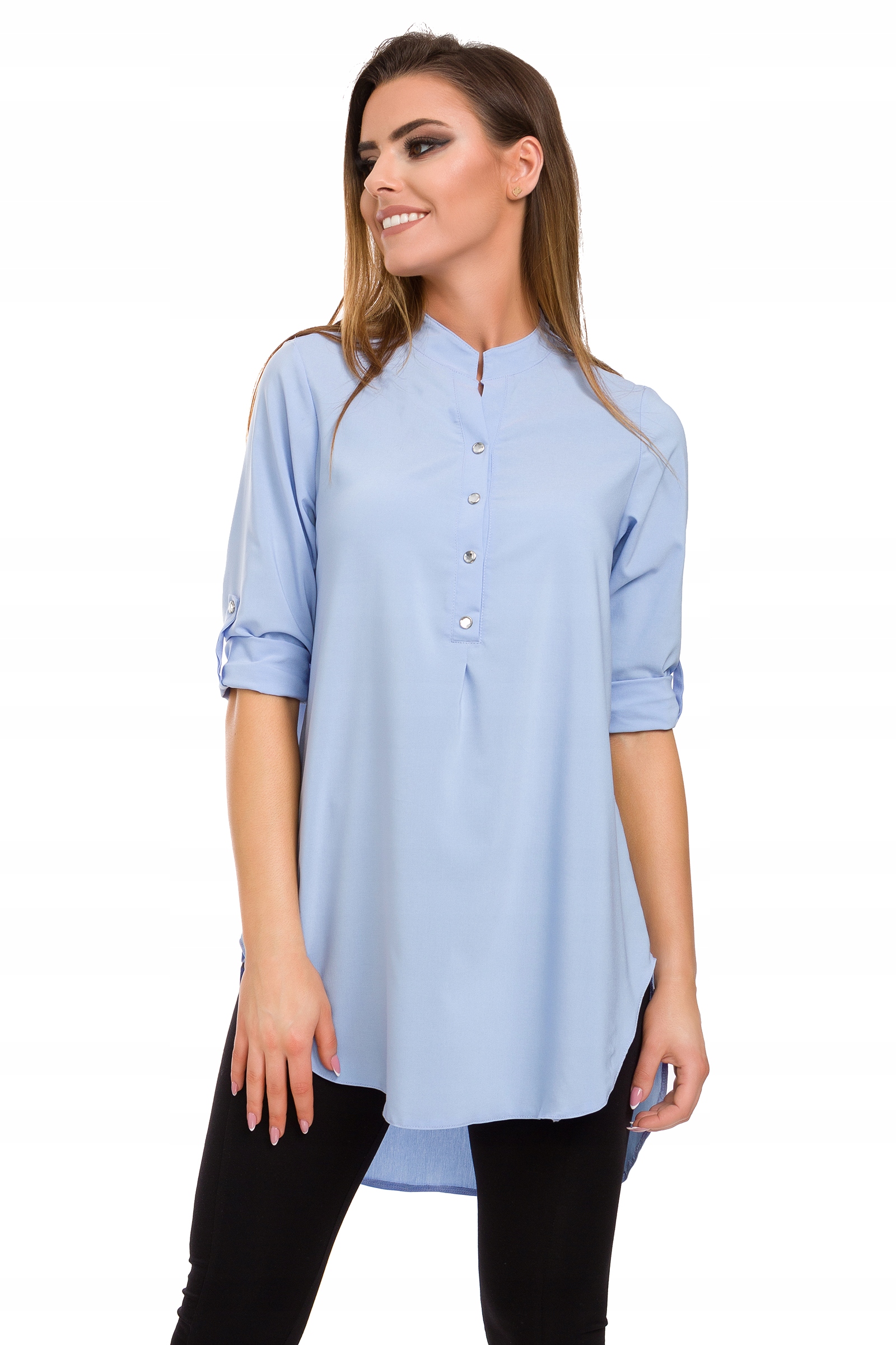 LUŹNA ASYMETRYCZNA DŁUGA KOSZULA KOLORY R - 40 Dekolt stójka