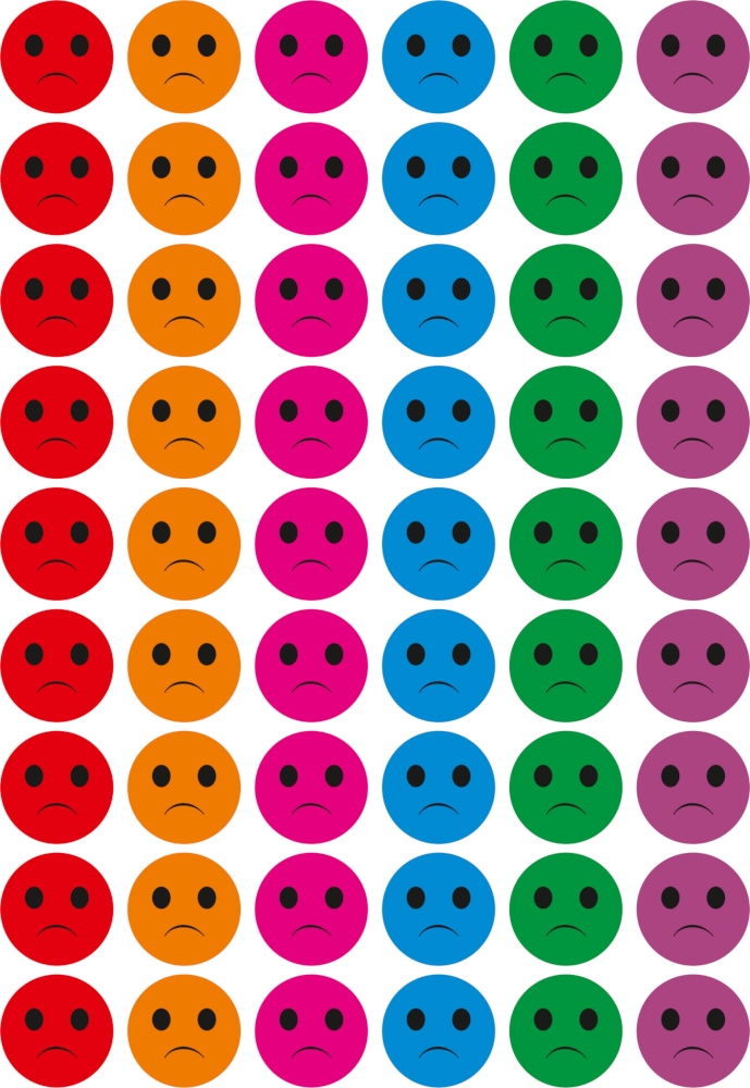 

Nalepki dla dzieci kolorowe smutne buźki 54szt18mm