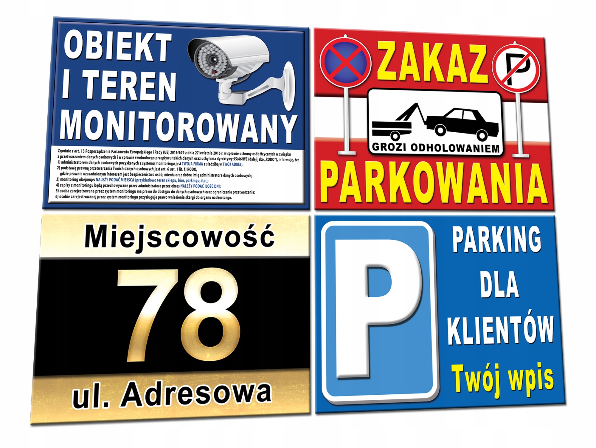 TABLICA MONITORING ADRES DOM PARKING ZAKAZ znak