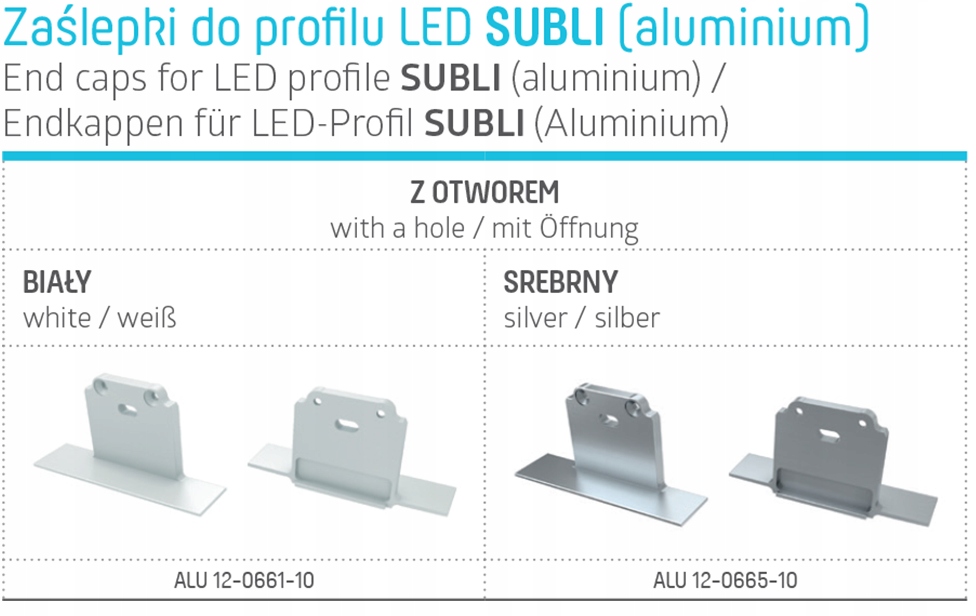 ZAŚLEPKA DO PROFILU SUBLI ZATI MONO ALUMINIOWA Typ zaślepka