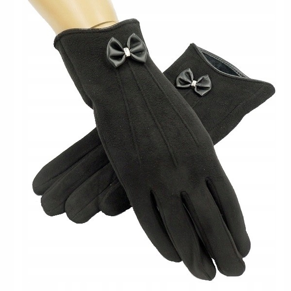 RĘKAWICZKI MIĘCIUTKI ZAMSZ + kokardka CZARNE S/M