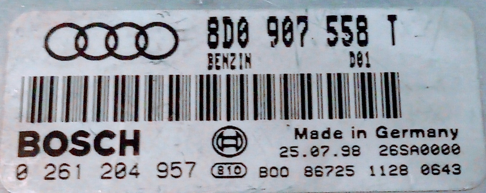 Sterownik 8D0907558T 0261204957 BEZ IMMO Numer katalogowy części 8D0907558T 0261204957