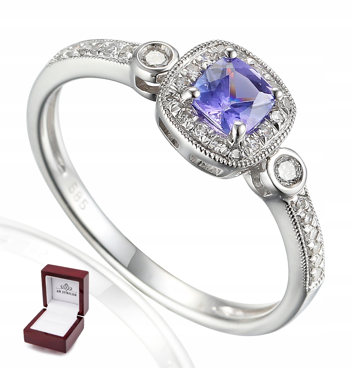 

Pierścionek 585 Białe Złoto Tanzanit I Diamenty