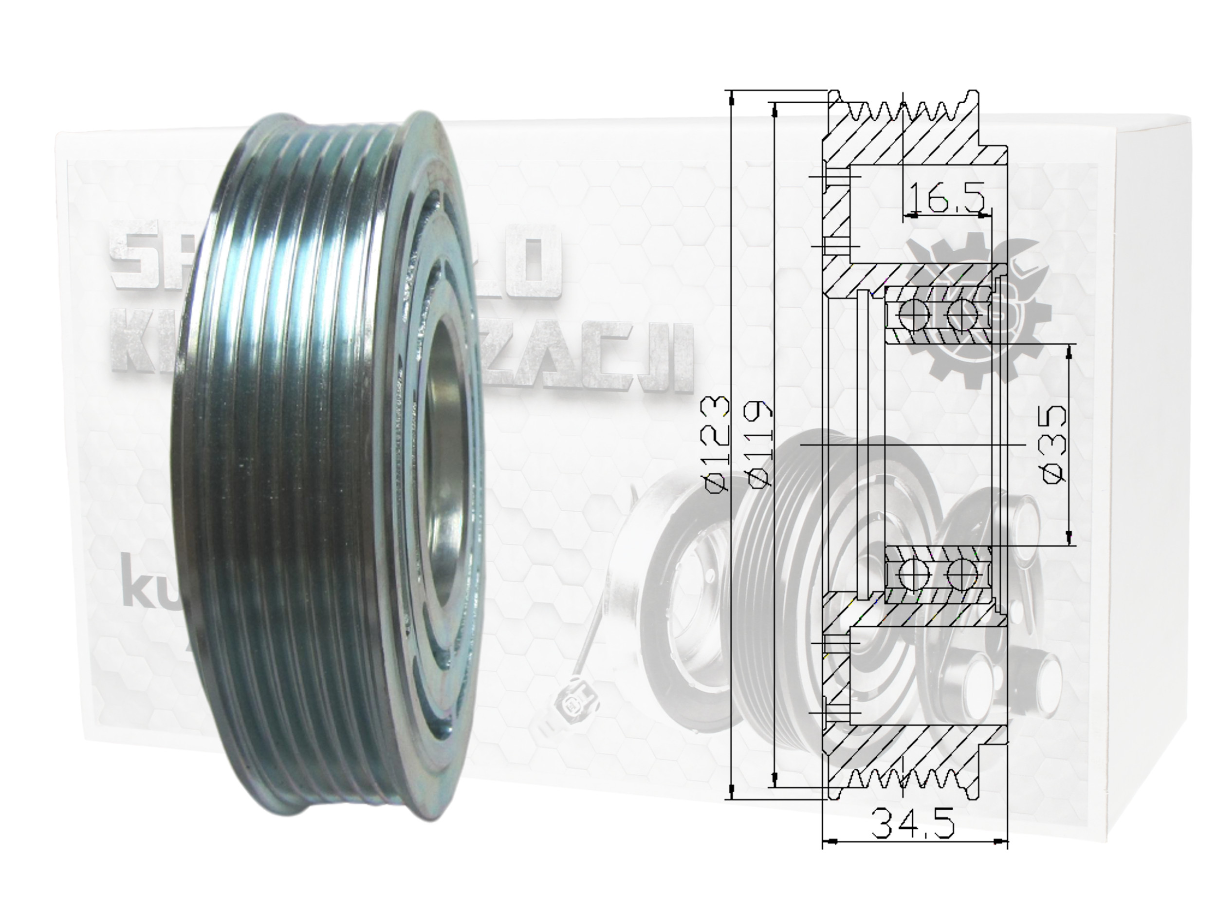 SPRZĘGŁO KOŁO PASOWE SPRĘŻARKI SANDEN SD7C16 EAN (GTIN) 05903876935474