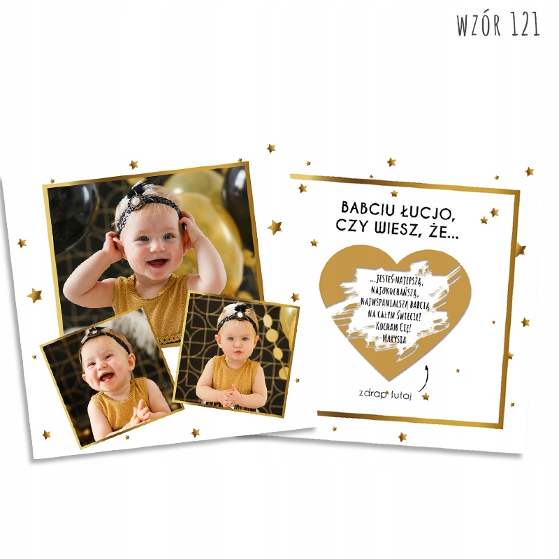 KARTKA ZDRAPKA DZIEŃ BABCI i DZIADKA PREZENT złota