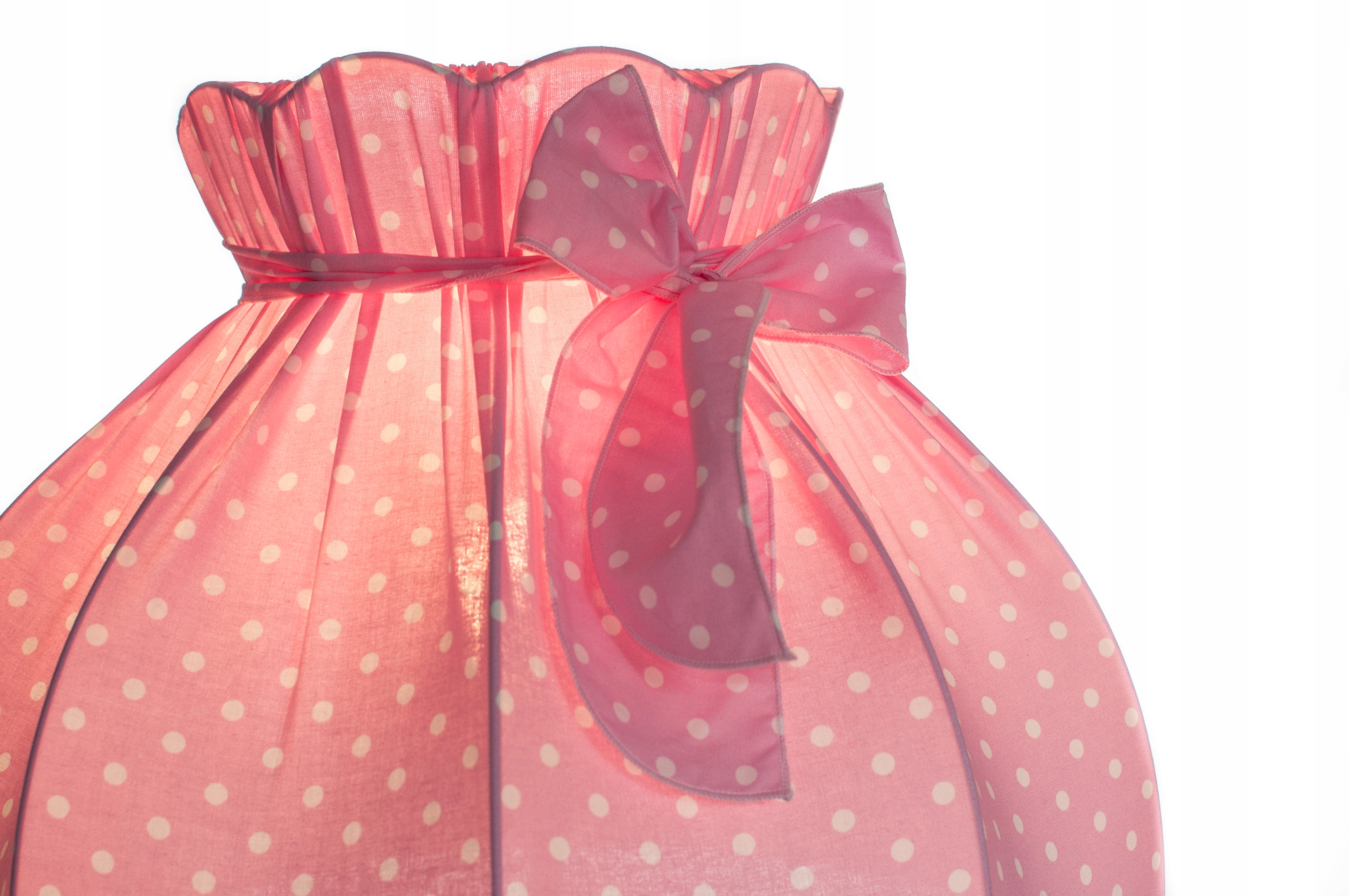 Abażur z kokardą bawełna RÓŻOWY BIAŁE GROCHY 39cm Średnica/szerokość klosza 39 cm