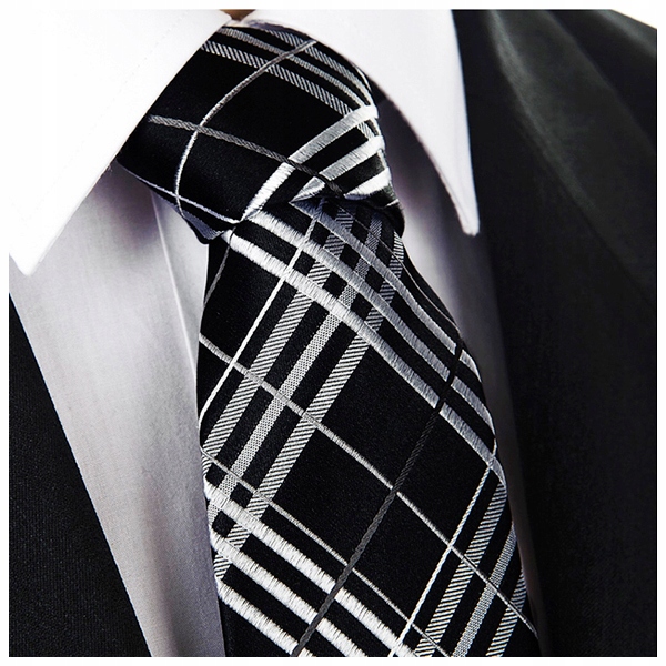 

Jedwab 100% Krawat Żakardowy Jedwabny Czarny kj204