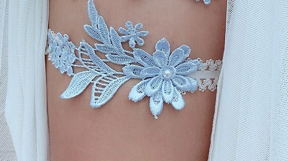 PODWIĄZKA ŚLUBNA niebiesko biała, BŁĘKITNY KWIAT Model do ślubu