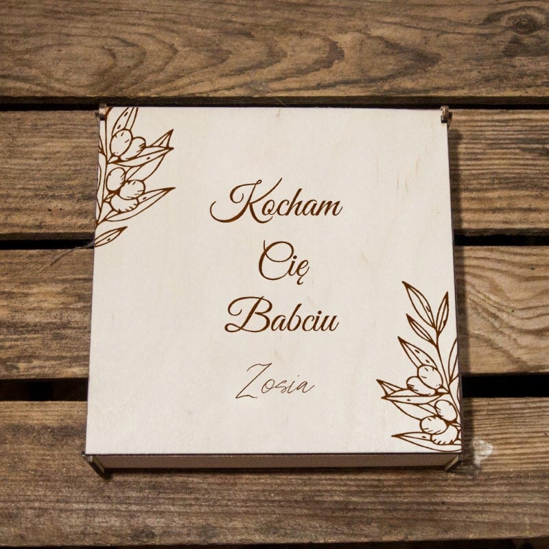 SKRZYNKA PUDEŁKO NA HERBATĘ Z GRAWEREM PREZENT Kolor naturalny
