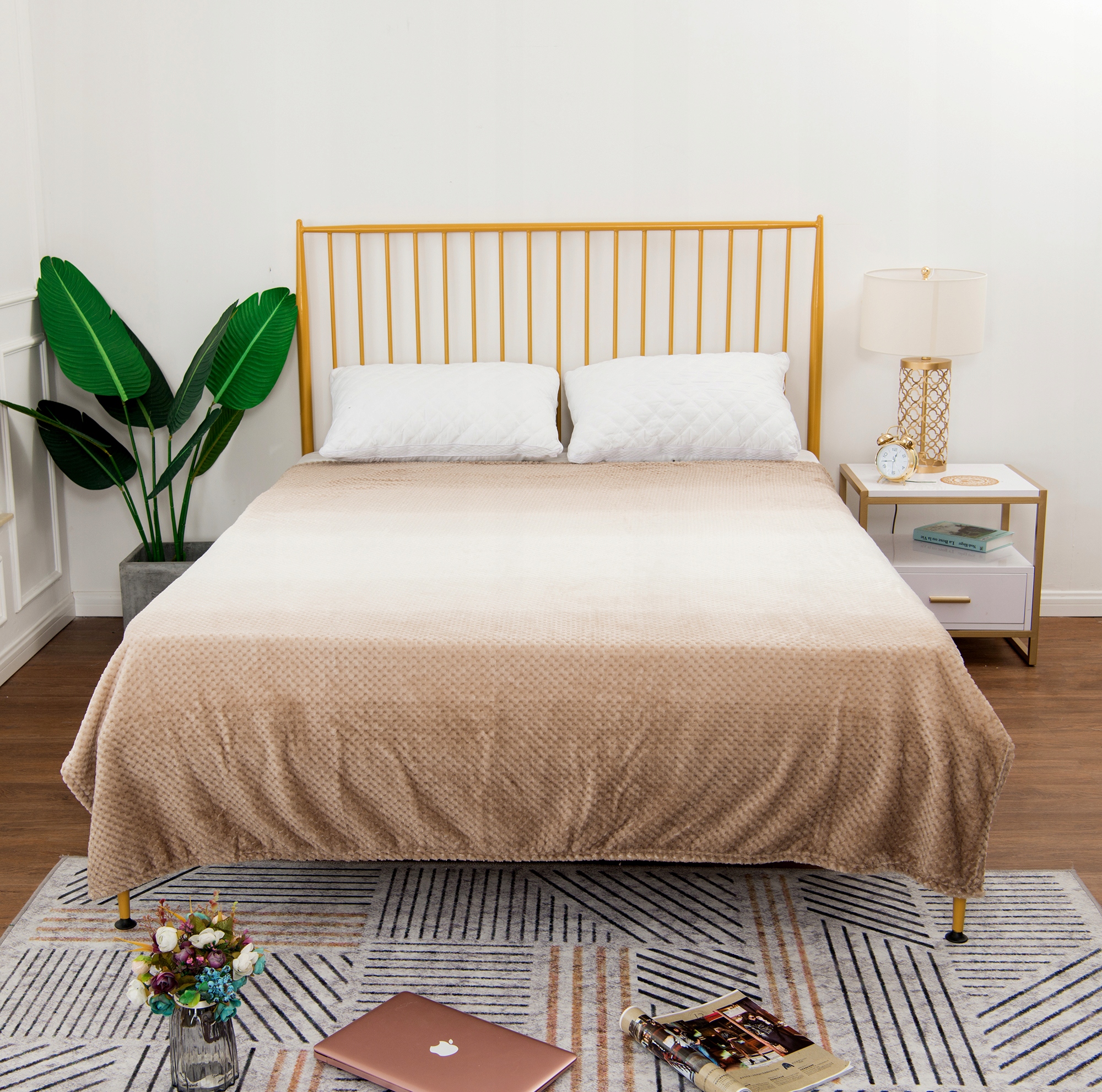 NARZUTA KOC Z MIKROFIBRY 180x200 OMBRE BRĄZ/SZARY Kolor odcienie brązowego odcienie szarości