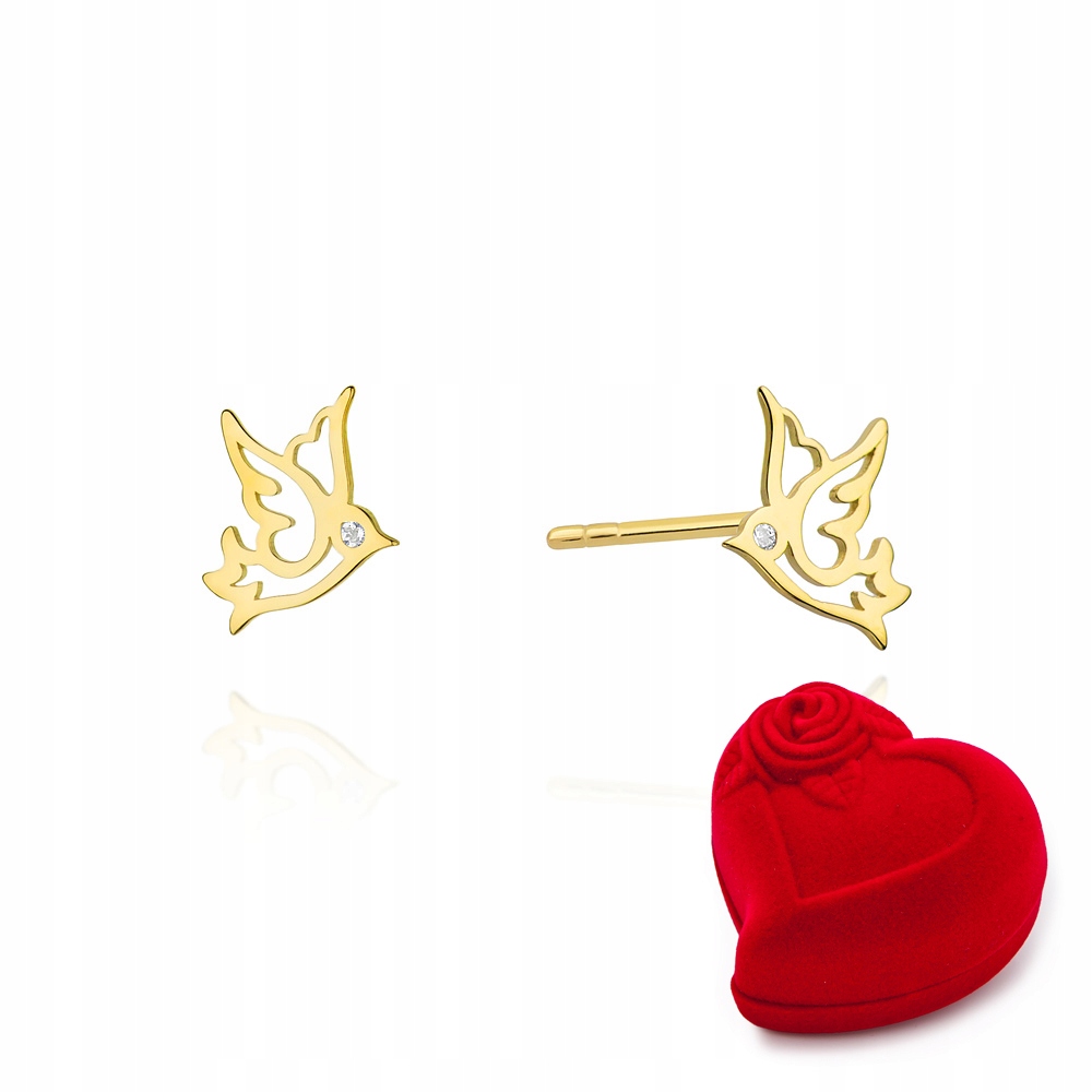 

Złote Delikatne 585 Kolczyki Ptaszki z Diamentem